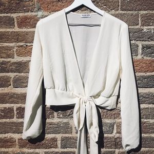 Cream Long Sleeve Wrap Blouse